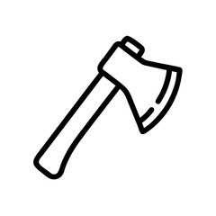 Axe with wooden handle and metal head depicted in a simple black and white outline drawing style icon