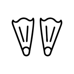Outline drawing showing a pair of swim fins for underwater propulsion and aquatic activities usage