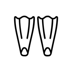 Two outlined swimming fins are displayed against a white background in a simple graphic style design