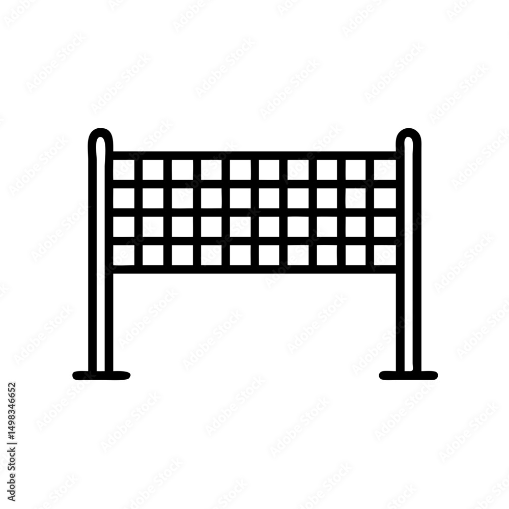 Poster A simplistic depiction of a net structure with posts and a grid like pattern in black outline style