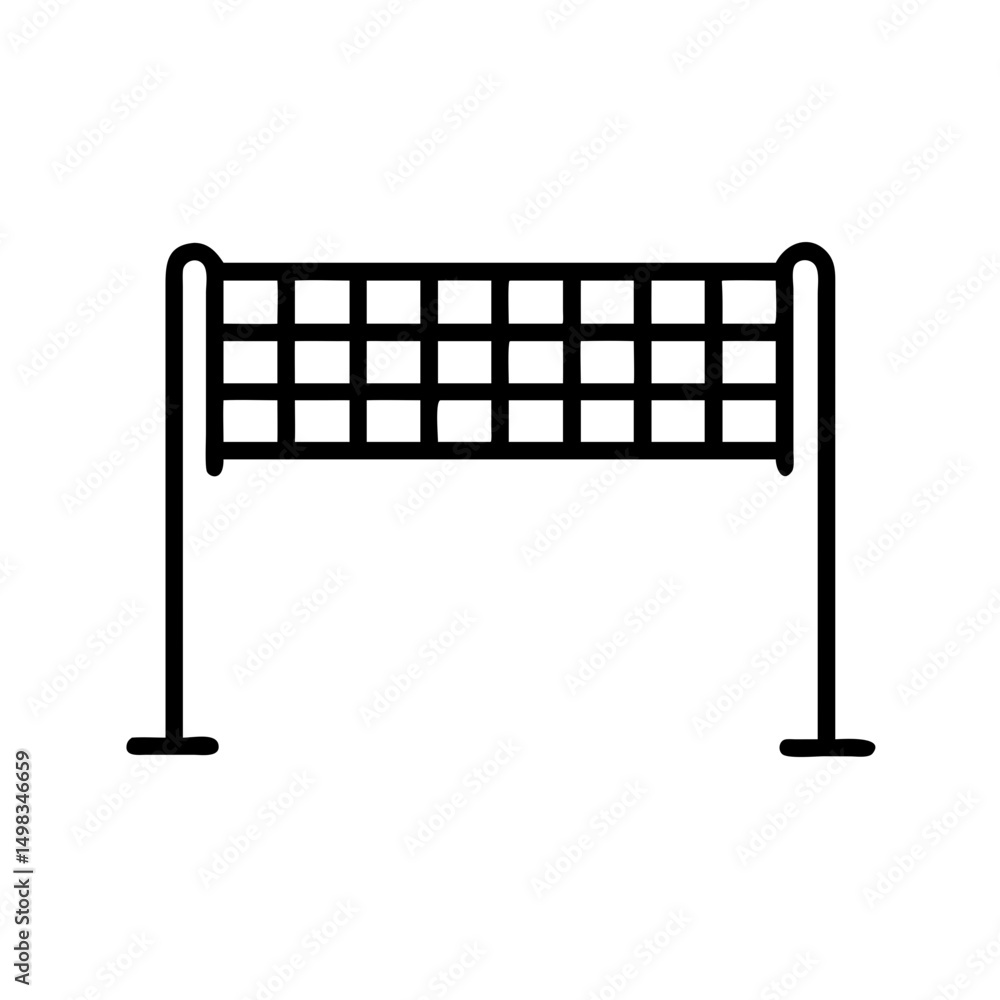 Poster A simple graphic showing a net with a grid pattern and two posts on either side in a minimalist style