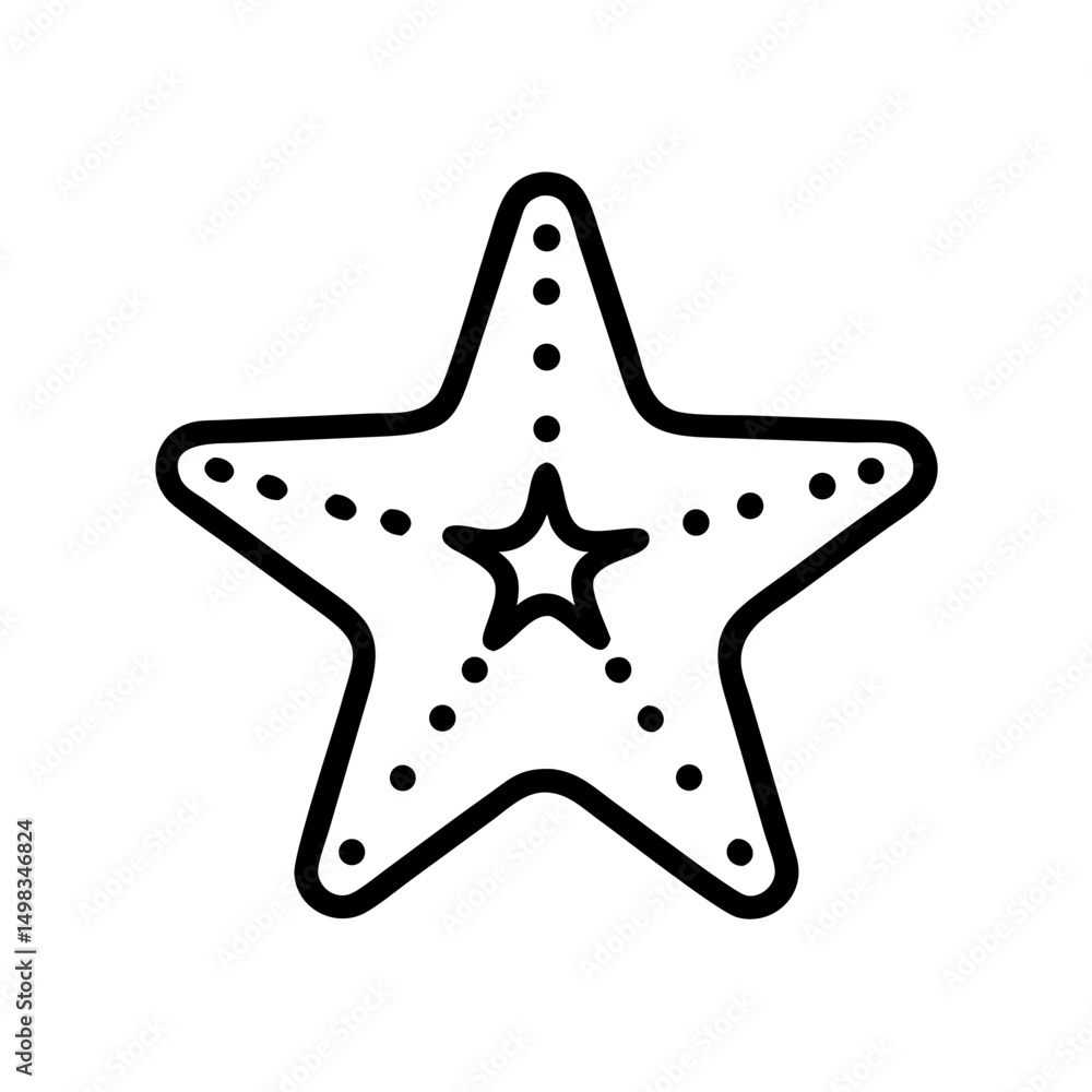 Poster a simple graphic of a starfish with a smaller star inside and dotted pattern along its arms design