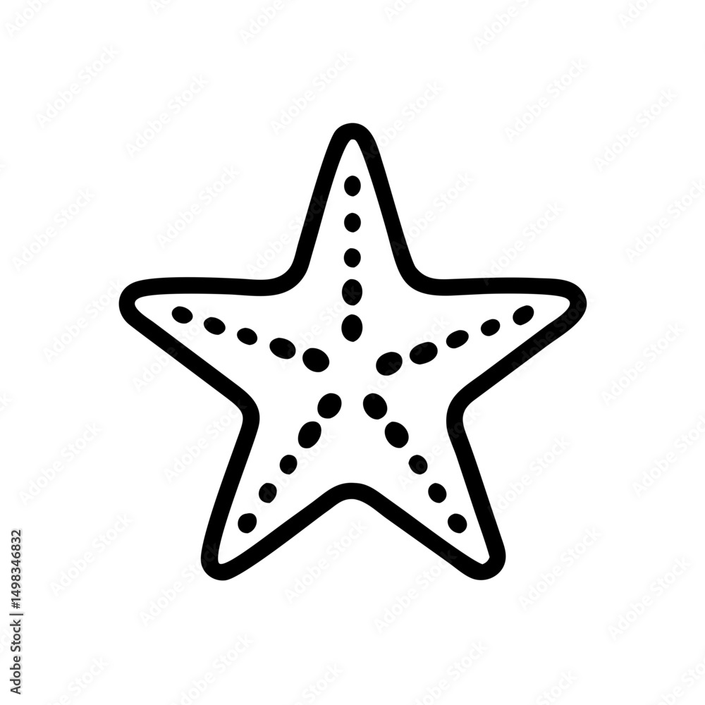 Poster a simple graphic of a starfish with dots inside and a black outline on a white isolated background