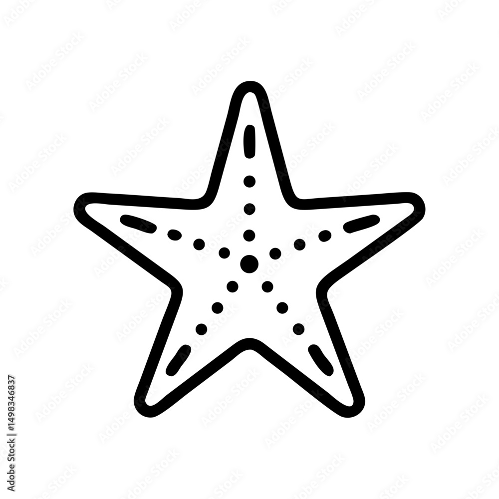 Poster a simple depiction of a starfish with dotted patterns in a black outline on a white background image