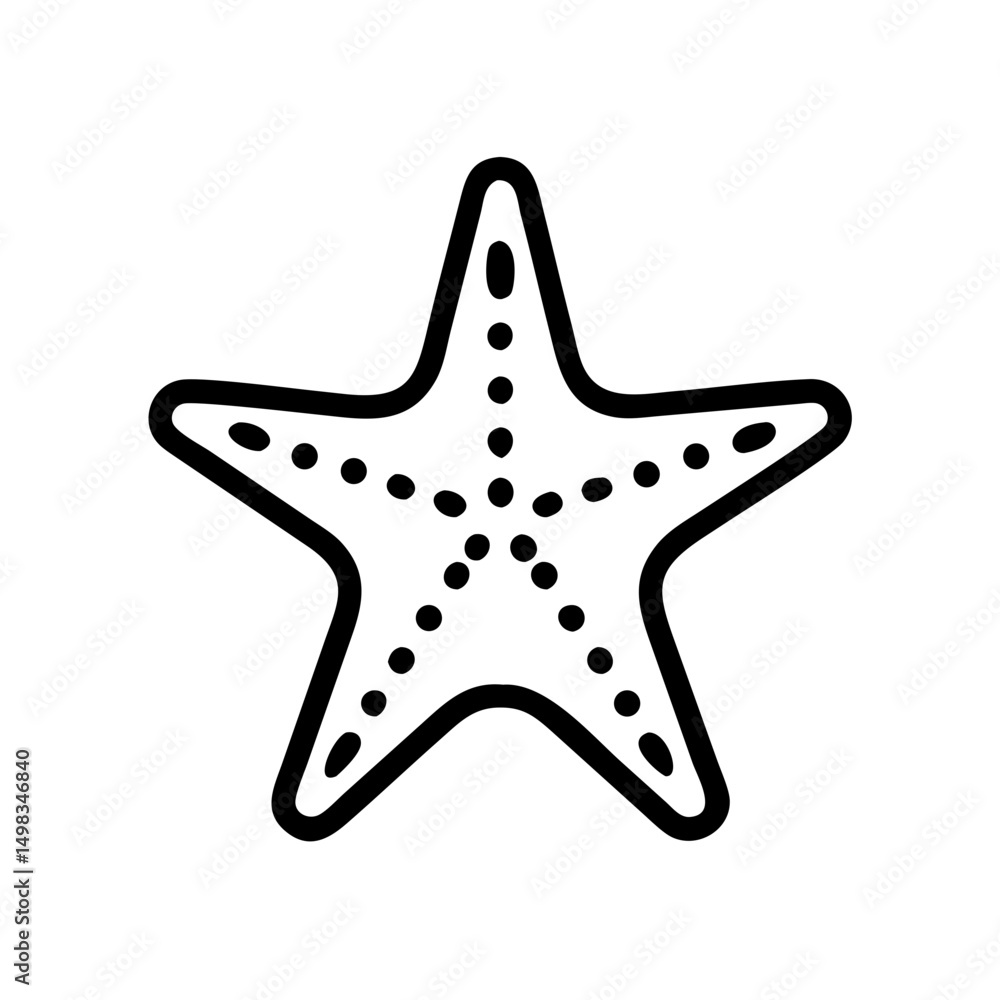Poster outline of a five pointed sea star with dotted pattern in the center on a white background design el