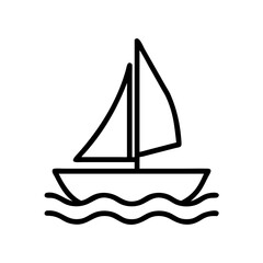 A simple graphic of a sailboat with two sails floating on a wavy sea in a minimalist style drawing