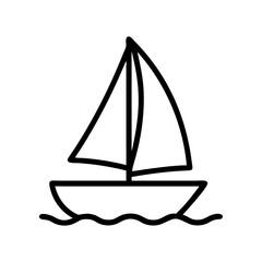 Simple outline drawing of a sailboat with two sails floating on wavy water design element for prints and more