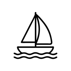 Simple graphic of a sailboat with two sails on water with wavy lines in black and white style