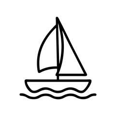 A simple outline drawing of a sailboat on water with two sails and a visible mast rendered in black