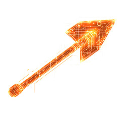 Futuristic Arrow with Digital Precision in Neon Orange Isolated on Transparent Background