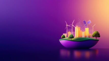 Sustainable urban development renewable energy cityscape digital art futuristic environment aerial view