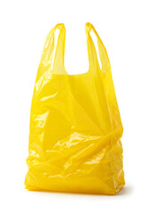 Bright Yellow Empty Plastic Shopping Bag Isolated on White Background
