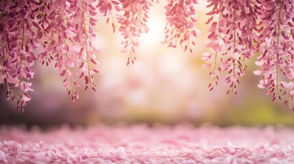 Naklejka premium Captivating cascade of pink blossoms creates a dreamy landscape in a tranquil garden setting