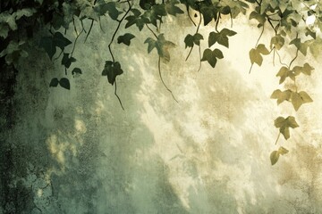 Ivy leaves cast shadows on a textured wall, creating a serene and vintage aesthetic.