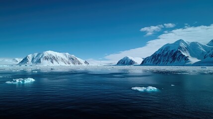 Fototapeta premium Antarctic Serenity: A Breathtaking View of Snow-Capped Mountains and Icy Waters