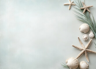 Obraz premium Holiday background with a scalloped border with alternating starfish and sand dollar motifs around the edges