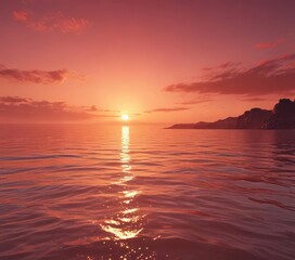 Obraz premium Crimson and rose sunset over tranquil horizon, a spectacular blend of warm colors , photographic, beauty