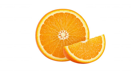Close-up of halved orange with starburst pattern on transparent background