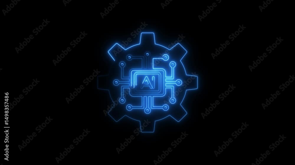 Aufkleber animated glowing ai circuit board within a gear representing technology and future