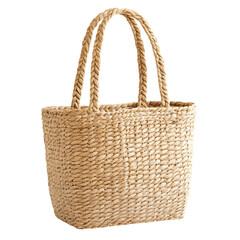 Natural Straw Tote Bag with an Organic Handwoven Te Isolated on Transparent Background