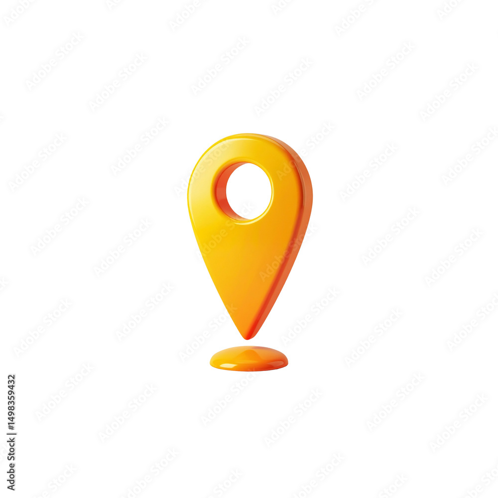 Poster orange 3d location pin icon on map gps web app sign on transparent background