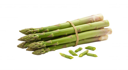 Bundle of fresh asparagus spears tied with string on transparent background