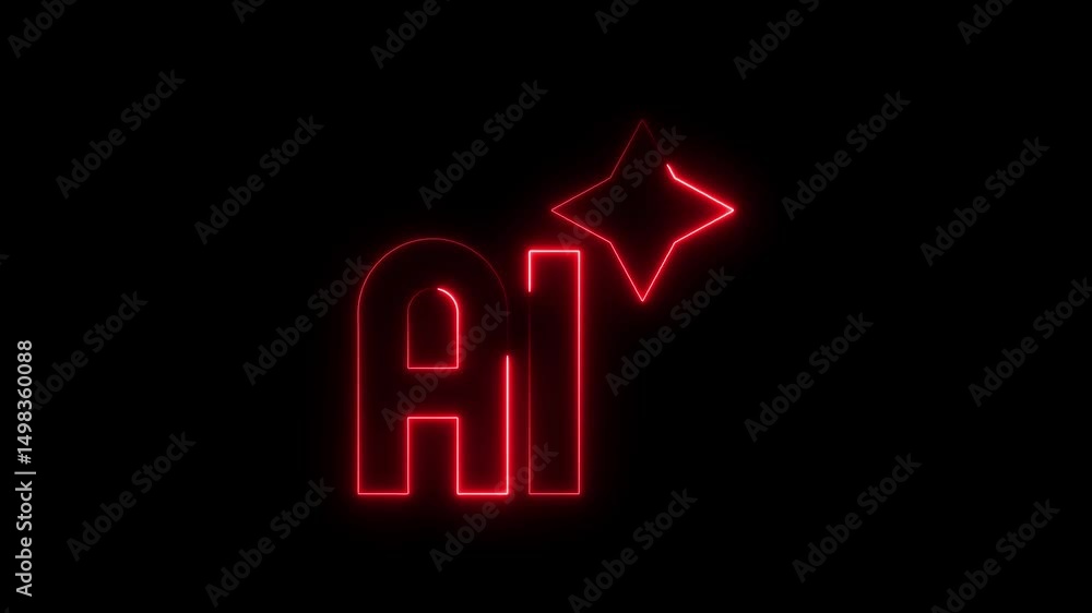 Poster artificial intelligence neon sign with star element illuminated against dark background