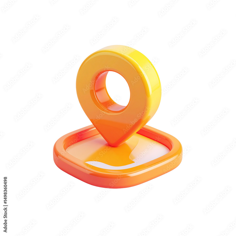 Poster bright orange yellow 3d location map pin icon ui ux on transparent background