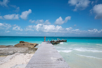 Scenes of the Caracol Beach, with its clear and turquoise waters. Cancun, Mexico, 2019