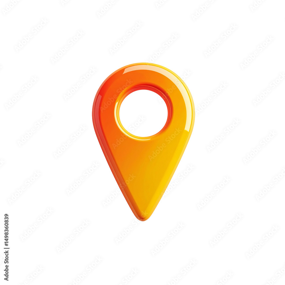Poster orange yellow glossy map pointer location icon 3d gps on transparent background