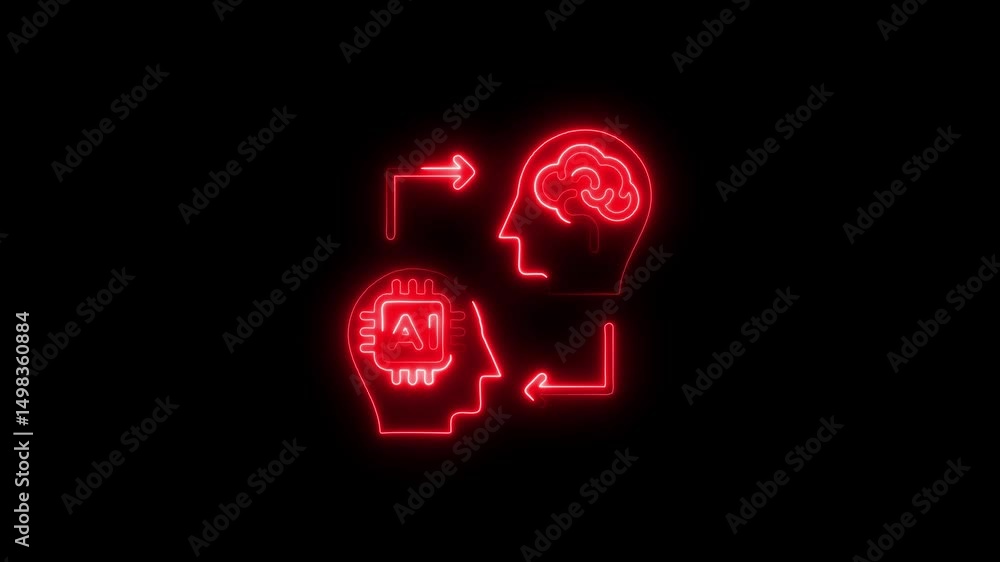 Poster animated red neon ai brain and artificial intelligence connection concept