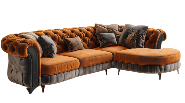 Ethnic decor sectional sofa for cozy home styling isolated on transparent background