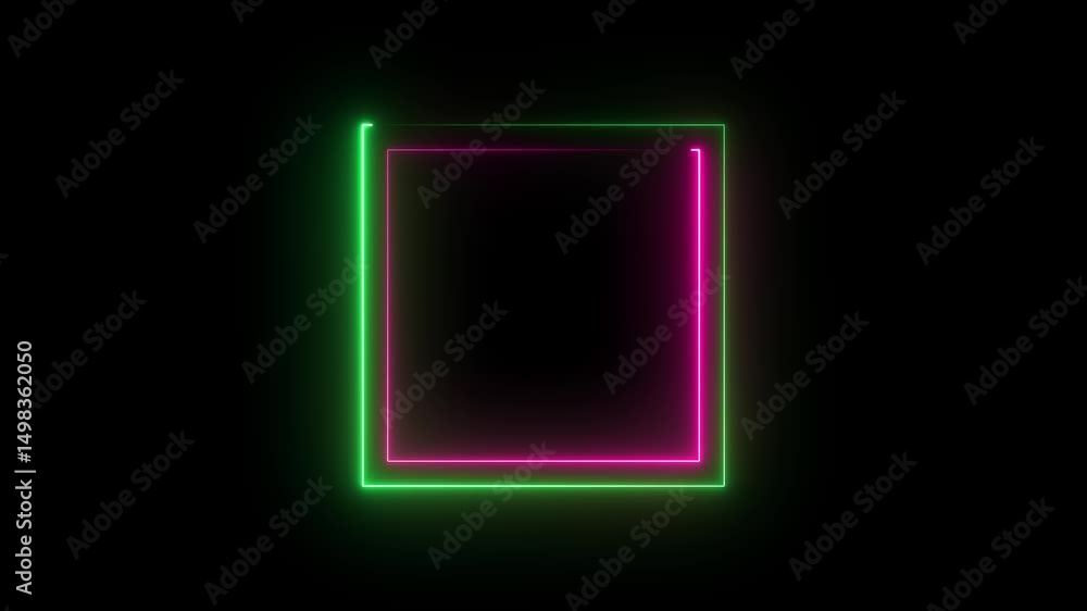 Poster glowing neon square frame animation. luminous banner animation. blue color neon box icon. neon figur