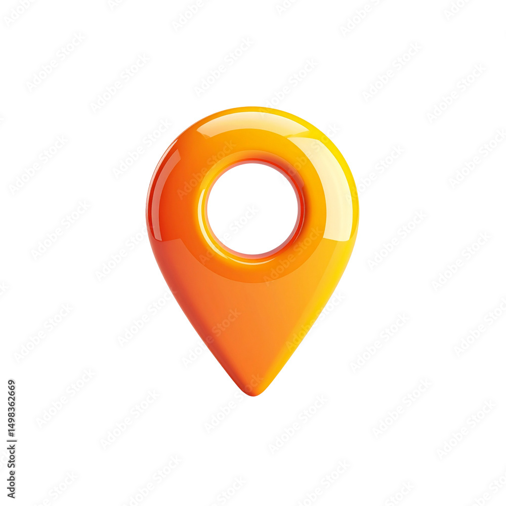 Poster shiny orange 3d map pointer location icon design gps on transparent background