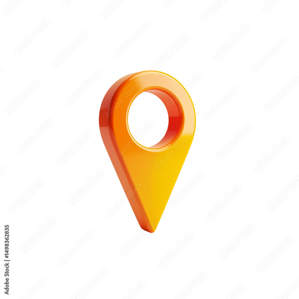Fototapete shiny orange 3d map pointer location icon design gps on transparent background