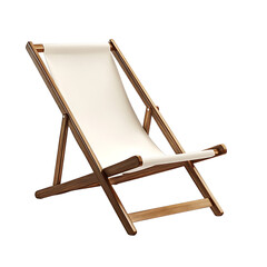 Elegant Minimalist Reclining Wooden Beach Chair Isolated on Transparent Background