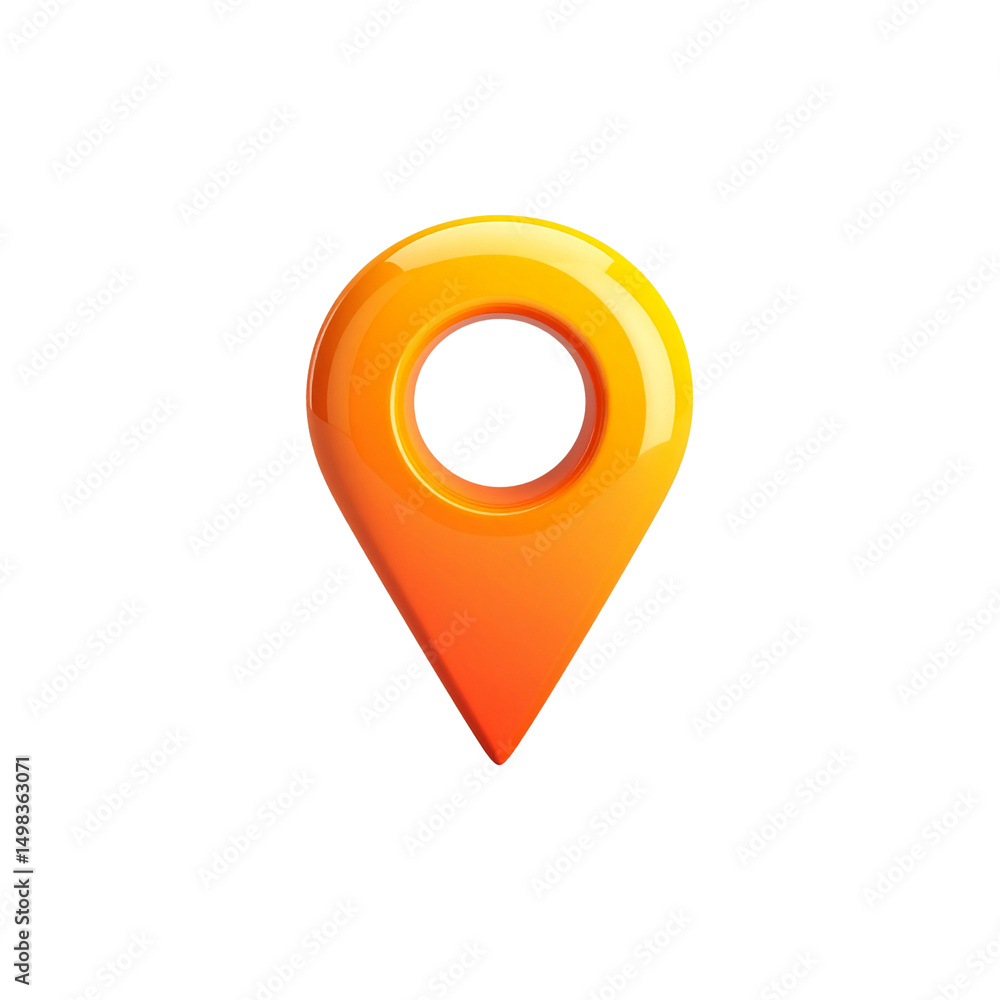 Poster glossy orange location pin marker 3d render design ui on transparent background