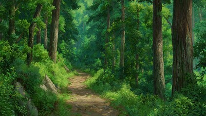Fototapeta premium Forest Path Through Lush Green Trees