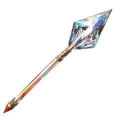 A Crystal Arrow with Prismatic Light Refraction Isolated on Transparent Background