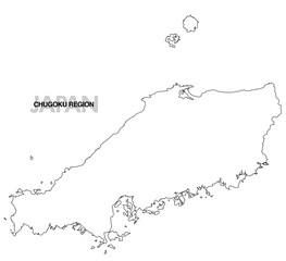 中国地方の白地図 県境無し