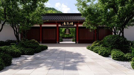 Fototapeta premium Serene Temple Entrance: A Pathway to Tranquility