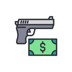 Gun And Currency Depicting Financial Crime On Transparent Background