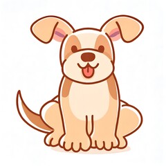 Fototapeta premium A cartoon illustration of a dog sitting, with a light beige body and white patches on its head and chest.