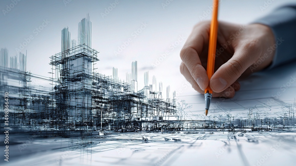 Poster detailed engineering blueprint design process with cad model