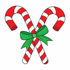 Christmas candy canes tied with a bright red bow, hanging on a festive Christmas tree adorned with lights and ornaments, spreading holiday cheer and sweetness.

