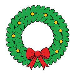 A festive Christmas wreath made of lush green fir branches, adorned with a bright red ribbon, perfect for adding holiday cheer and warmth to any door or wall.
