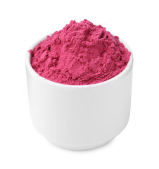 Superfood. Acai powder in bowl isolated on white