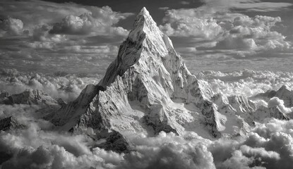 Majestic Snow-Capped Mountain Peak Above Clouds