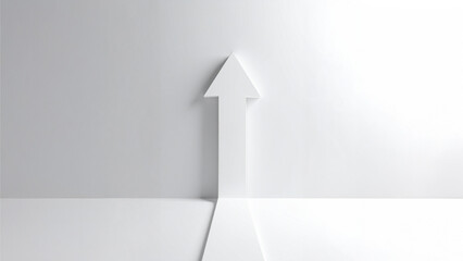 A clean minimal vector of an upward arrow on a white background with subtle shadows, representing business growth and financial success.