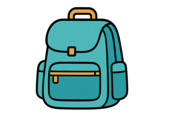 Turquoise backpack featuring bright orange accents, suitable for school, commuting, or traveling, floating against transparent backdrop